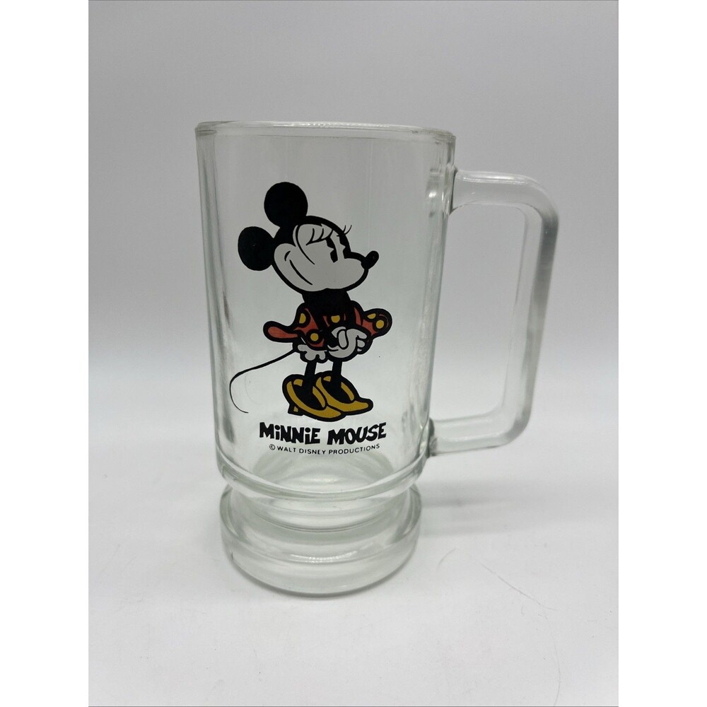 Minnie Mouse Walt Disney Productions Clear Glass Mug
